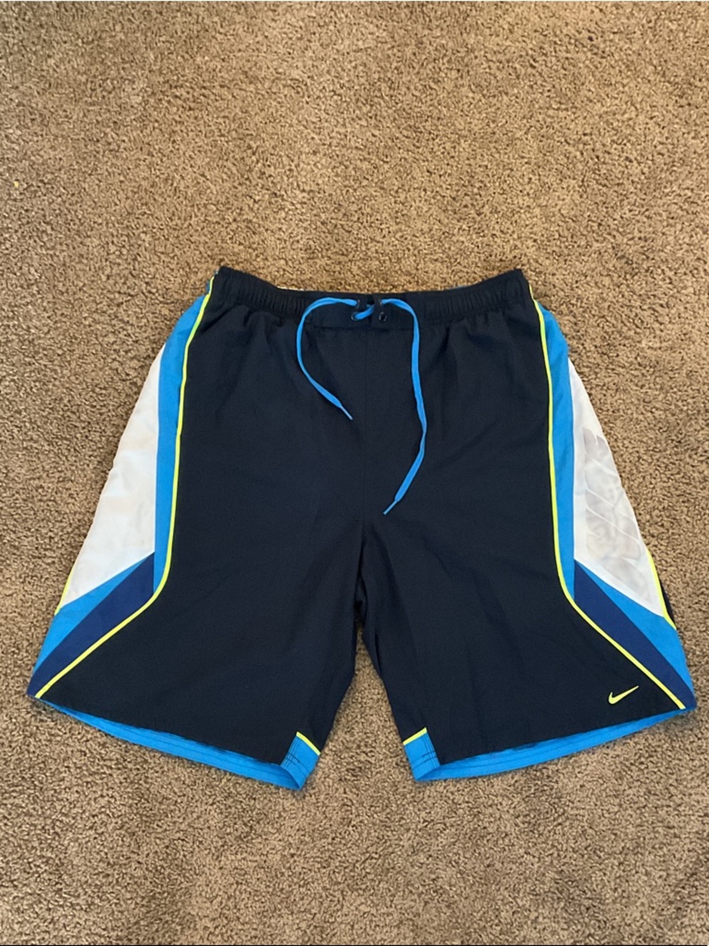 Nike Men's Navy Athletic Shorts with Blue, White & Yellow Accents